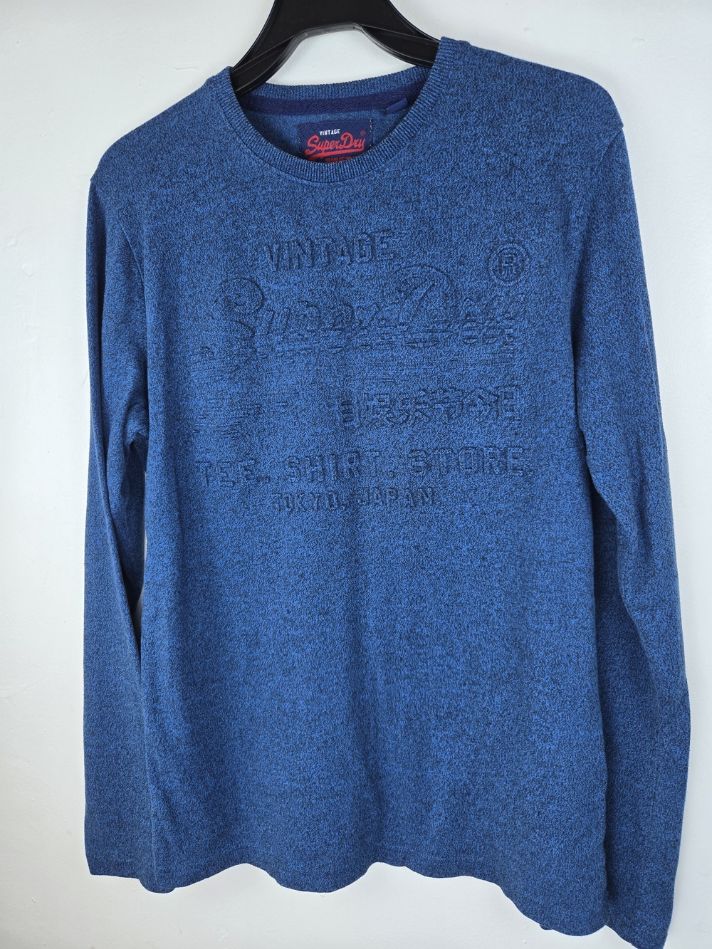 Superdry Vintage Men's Blue Long Sleeve Embossed Crewneck Sweatshirt .